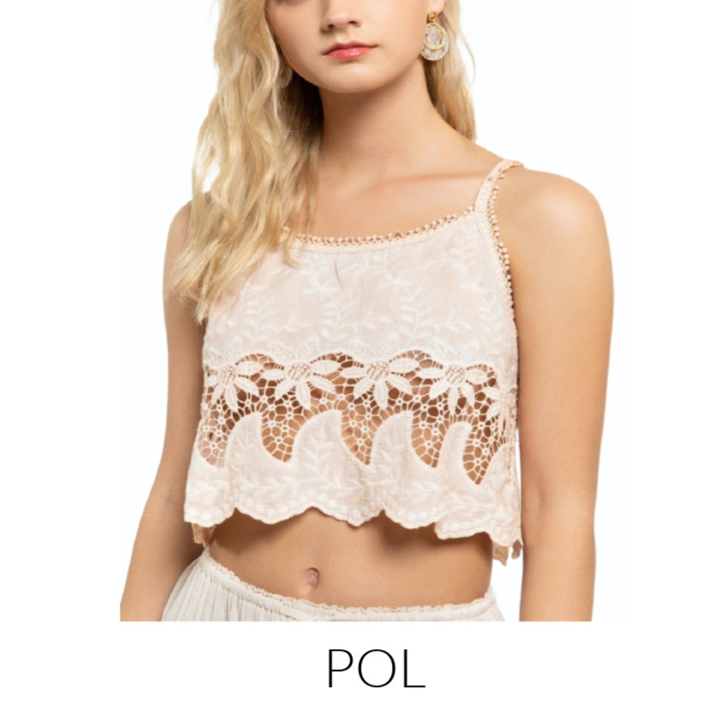 POL - Peach Crochet Embroidered Linen Crop Top Size MED (NWT)